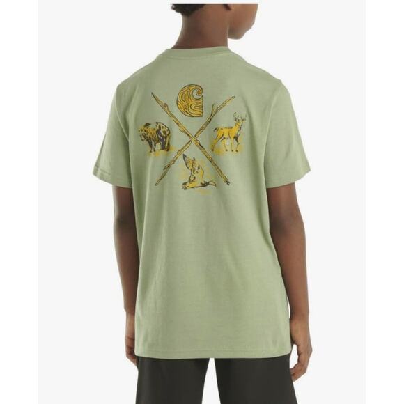 NWT Carhartt Unisex Kids Green Wilderness Graphic Short Sleeve T Shirt M 10-12 - Picture 1 of 5